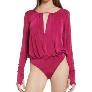 New FREE PEOPLE Kaya Keyhole Long Sleeves Bodysuit in Rose Hypnotic Size M